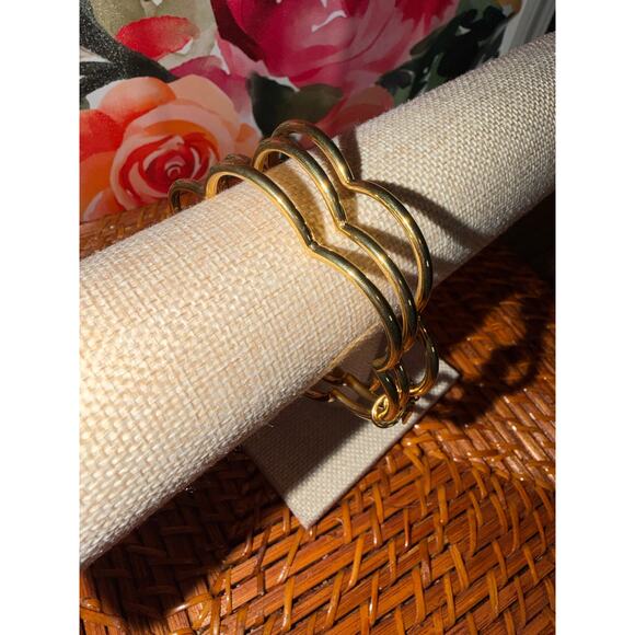 Kate Spade Flower Triple Bangle Linked Bracelet Gold Tone for Stacked Look GUC - Picture 1 of 6